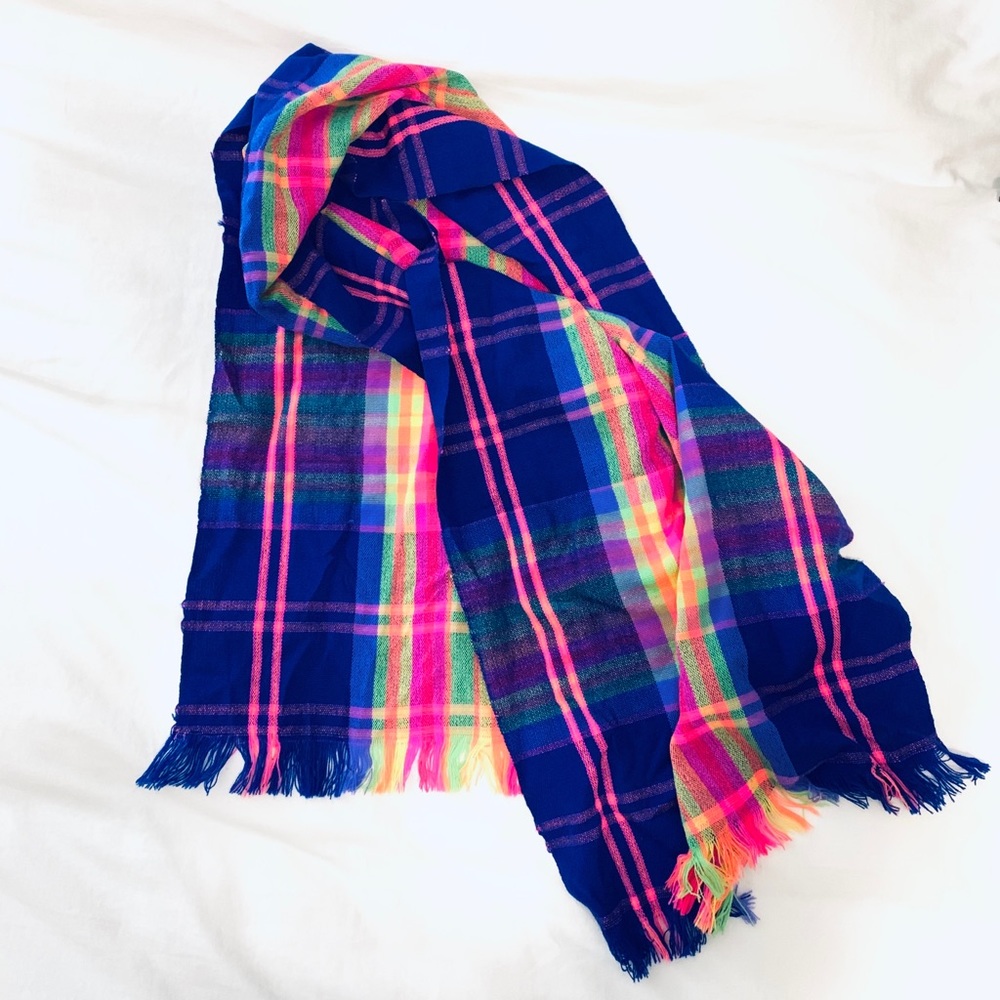 Neon rainbow plaid scarf